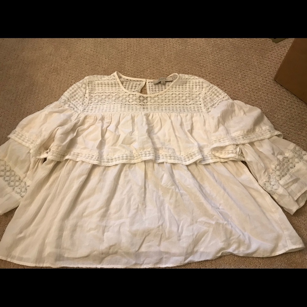 Loft Cream Bohemian Ruffle Top